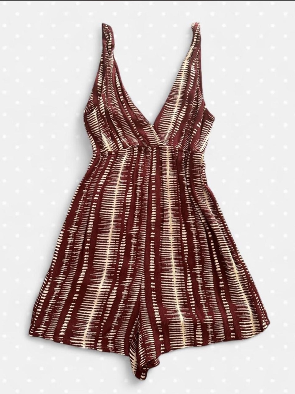 Wild Fable Maroon & Cream Striped V-Neck Romper